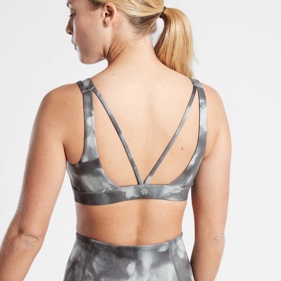 Athleta Exhale Printed sports bra low impact in Serene Metropolis Gray S - Picture 3 of 4